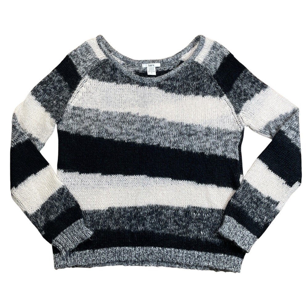Boden Striped Knit Cozy Mohair Sweater Bar III Black Cream Gray Pullover Women M